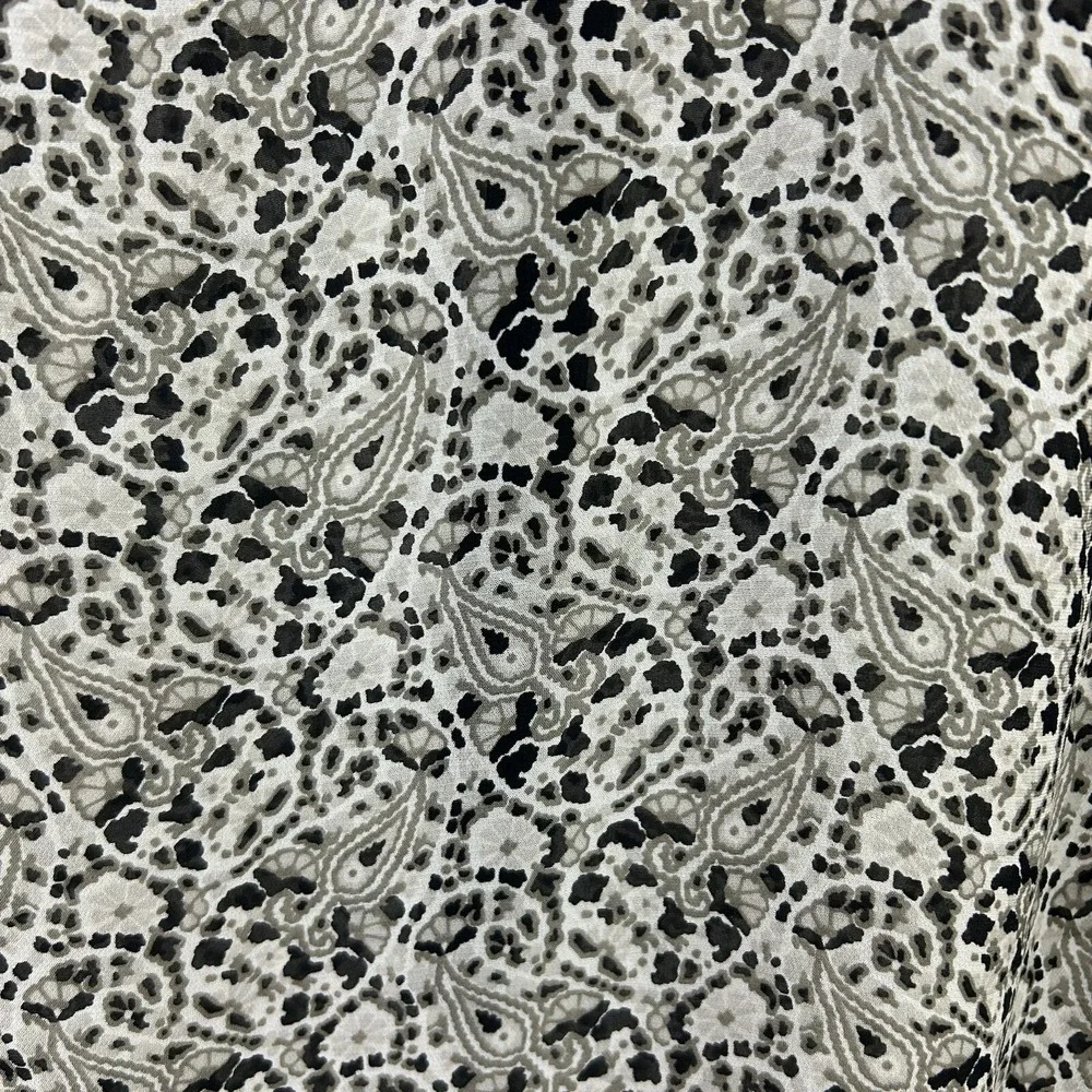 ZARA Paisley BLOUSE L Balloon Puff Sleeve Black White Crop TOP Regency Collared